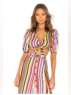 LPA Multicolor Striped Tie-Front Skirt Set - Pink, Yellow, Blue